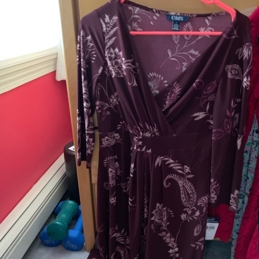 Chaps V neck Maroon Dress